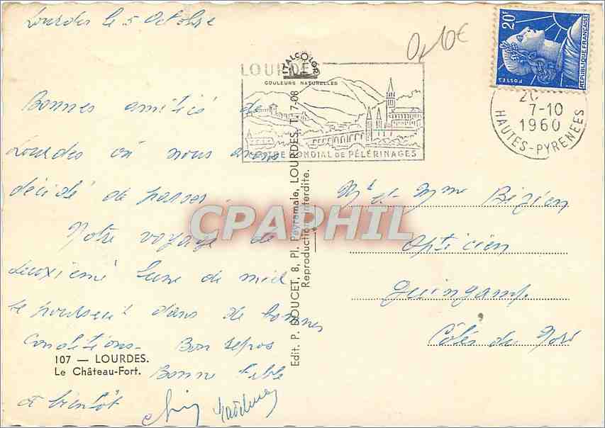 CPM Lourdes le Chateau Fort — Verso
