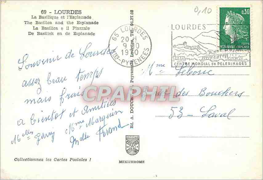 CPM Lourdes La Basilique et l'Esplanade — Verso