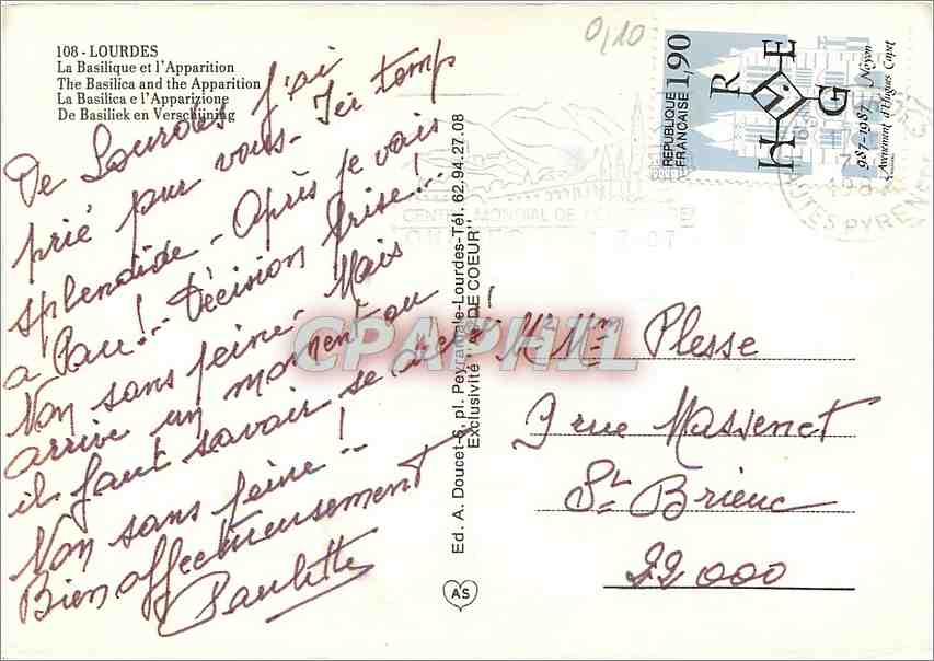 CPM Lourdes La Basilique et l'Apparition — Rückseite
