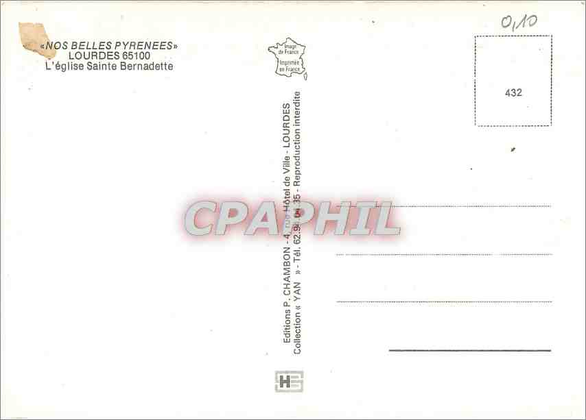 CPM Lourdes (H P) l'eglise Sainte Bernadette — Verso