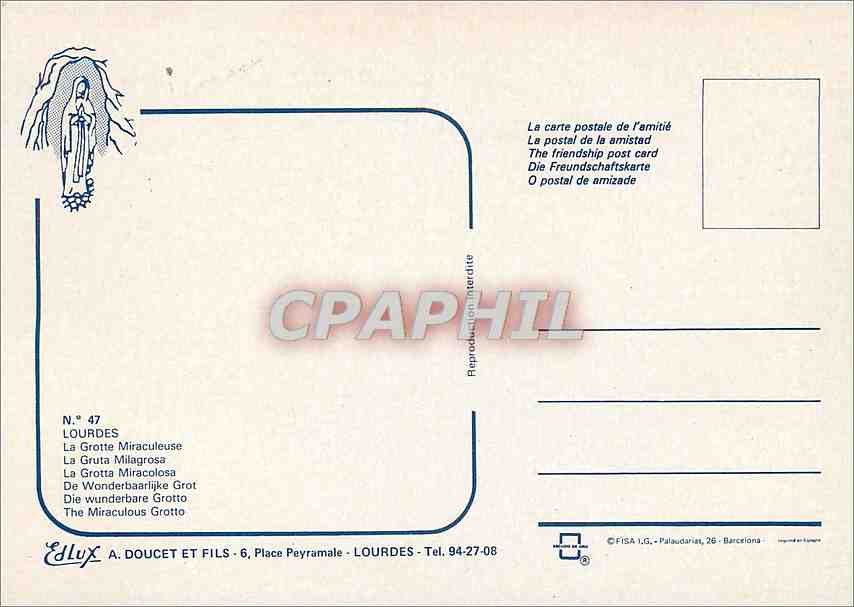 CPM Lourdes (H P) La Grotte Miraculeuse — Verso