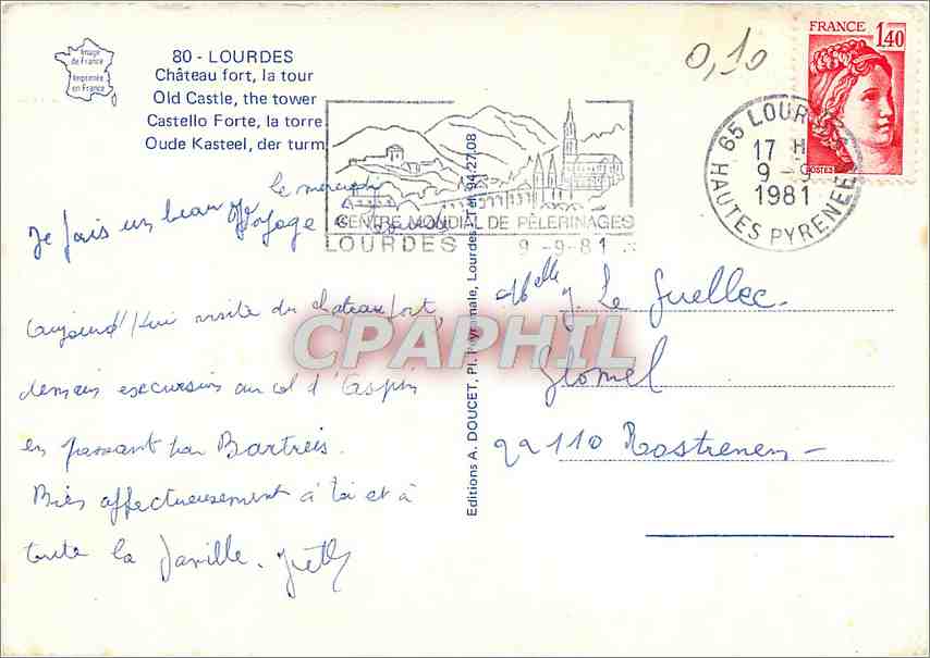 CPM Lourdes (H P) Chateau Fort la tour — Rückseite