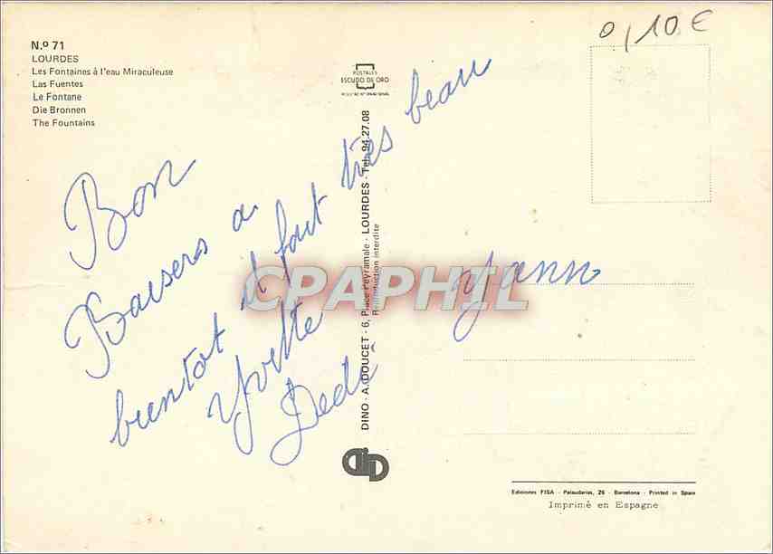 CPM Lourdes (H P) Les Fontaines a l'eau Miracleuse les Fuentes — Verso