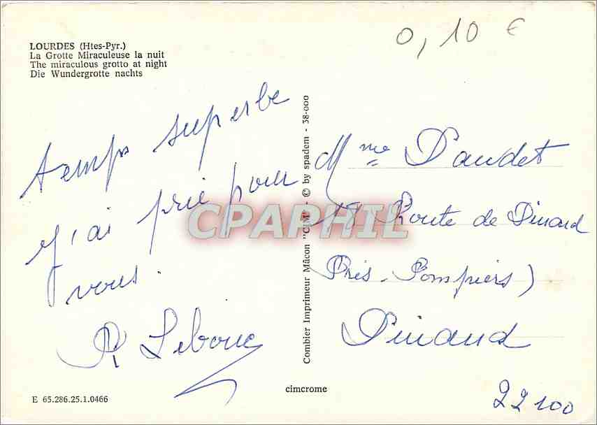 CPM Lourdes (H P) La Grotte Miraculeuse la nuit — Verso