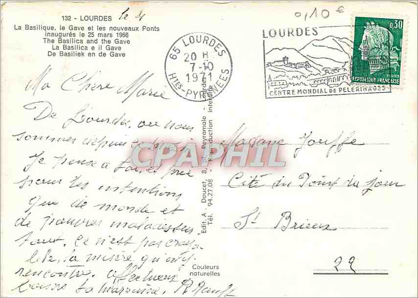 CPM Lourdes (H P) La Basilique le Gave et les nouveaux Ponts — Verso