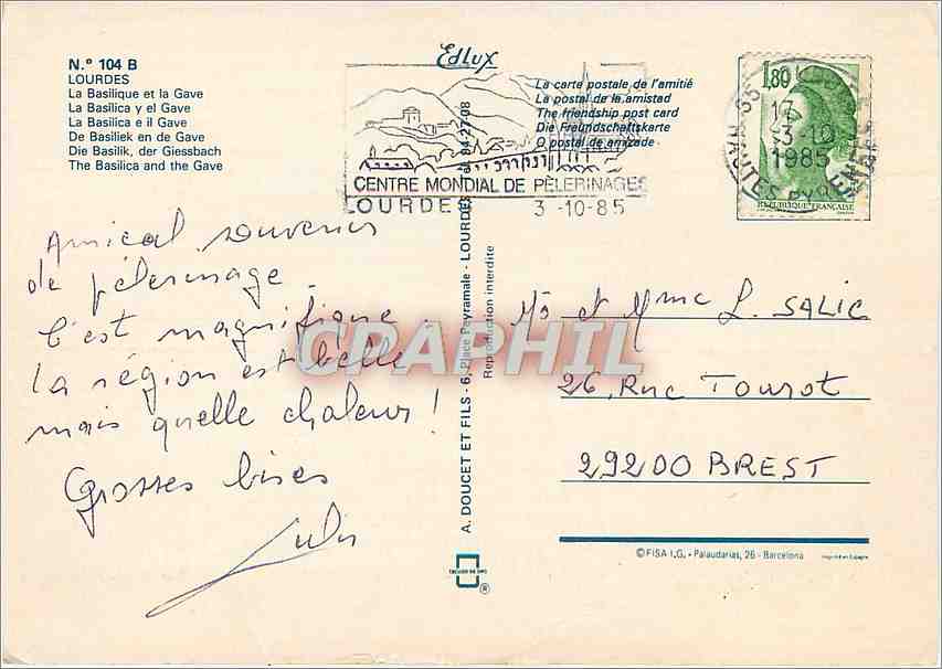 CPM Lourdes (H P) La Basilique et la Gave — Verso