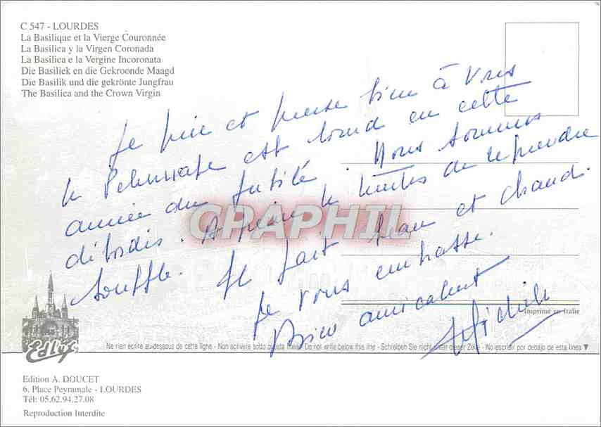 CPM Lourdes (H P) La Basilique et la Vierge Couronnee — Verso