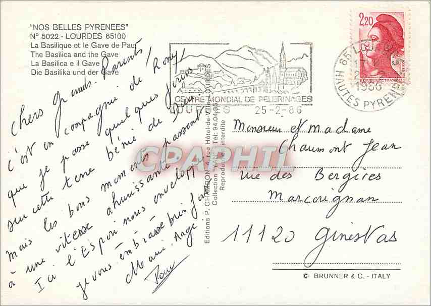 CPM Lourdes (H P) La Basilique et la Gave de Pau — Verso