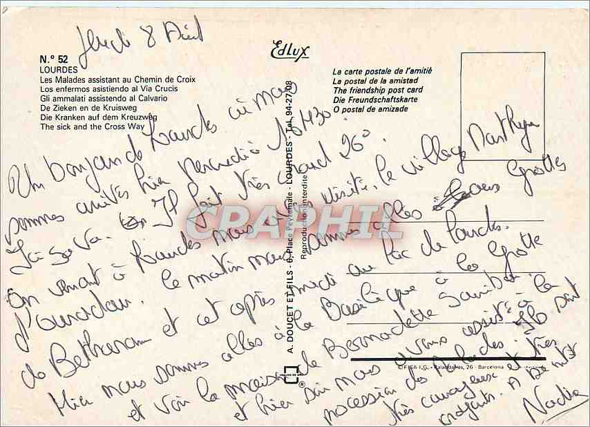 CPM Lourdes (H P) Les Malades assistant au chemin de Croix — Verso