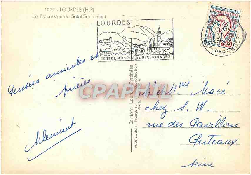 CPM Lourdes (H P) La Procession du Saint Sacrement — Verso