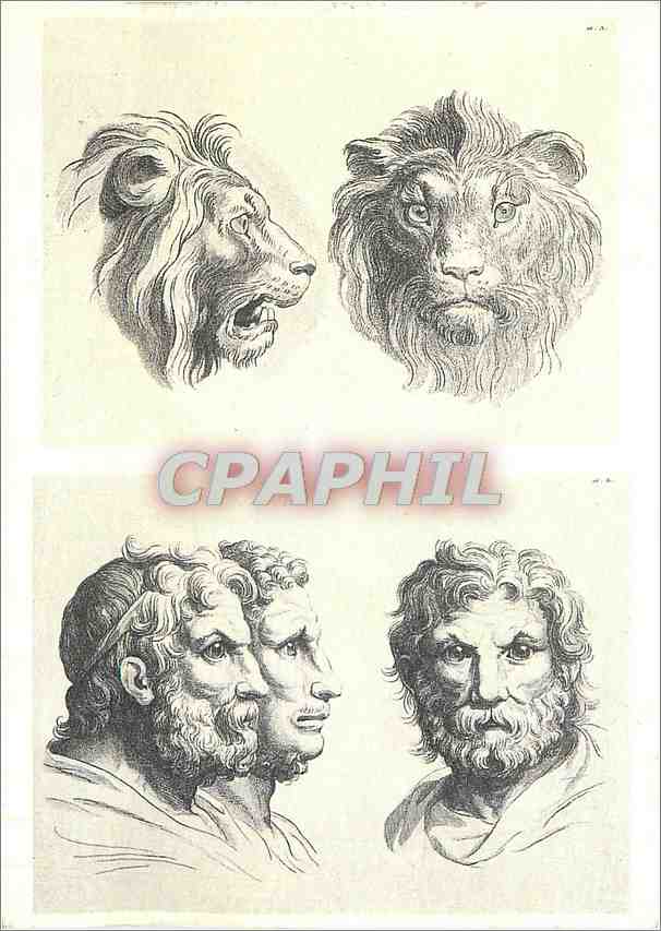 CPM Andre Legrand Deux tetes de Lions et trois tetes d'hommes en relation avec le lion 