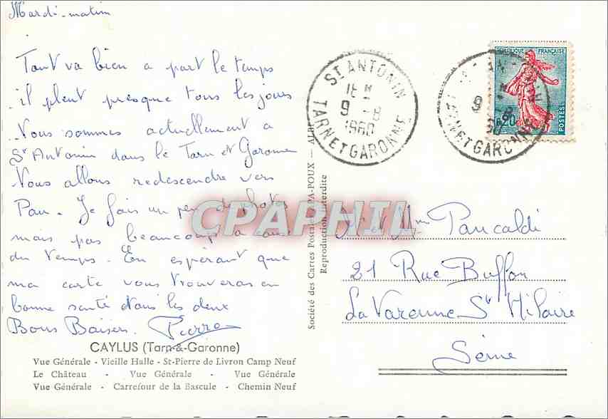 CPM Caylus Tarn et Garonne Vue generale Vieille Halle St Pierre de Livron Camp Neuf  — Rückseite
