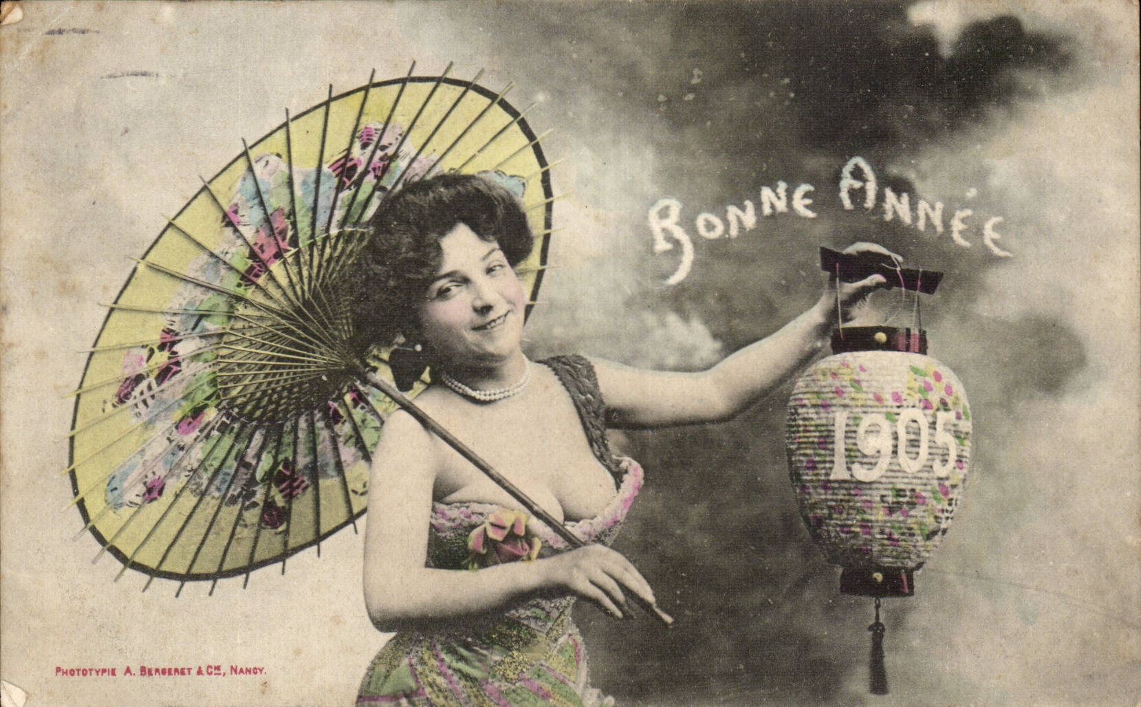 CPA FAntaisie Femme Bonne annee 1905