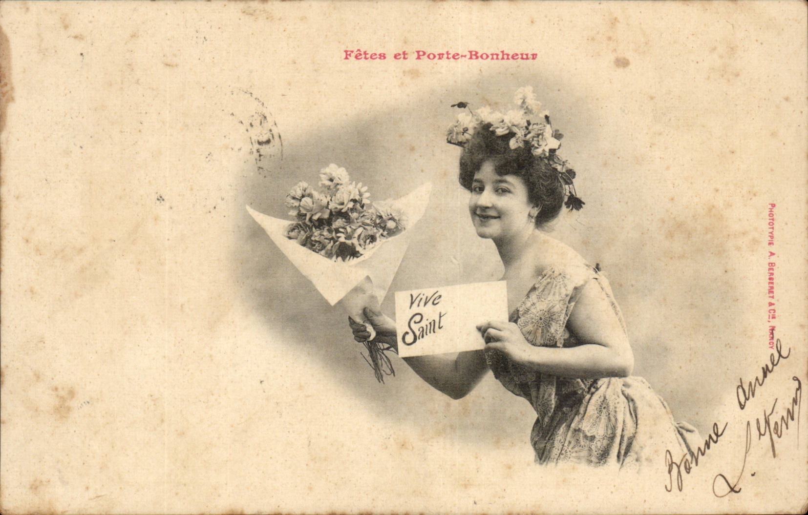 CPA Fantaisie Femme Fetes et porte bonheur