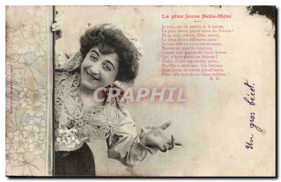 Smiling Woman — poem 'La plus jeune Belle-Mère' — Photographer A. Bréat & Cie, Paris