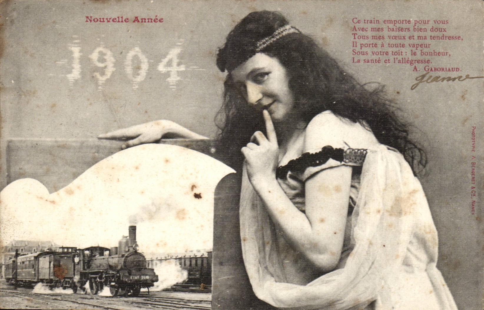 CPA Fantaisie Femme Nouvelle annee 1904 (train)