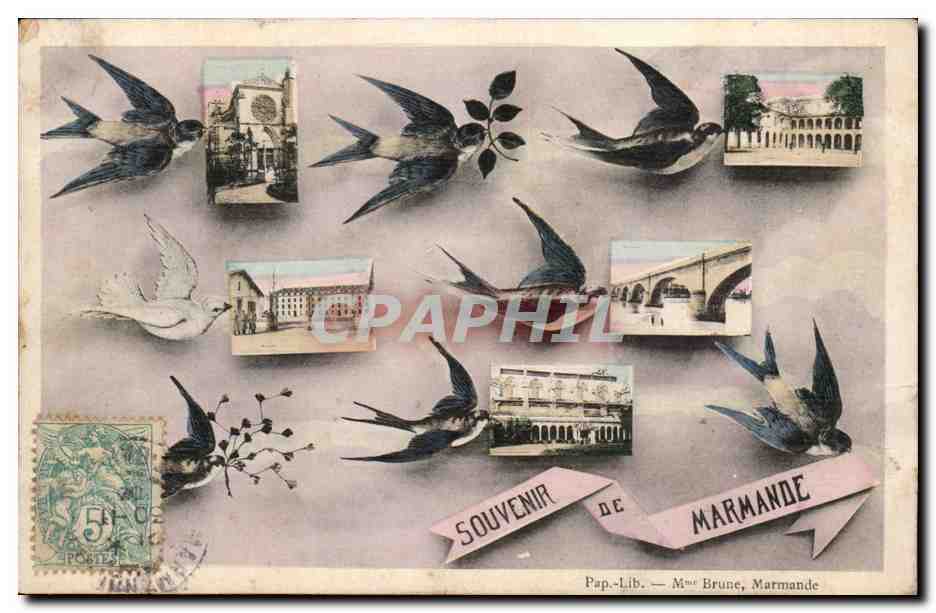 CPA Fantaisie Hirondelles Souvenir de Marmande