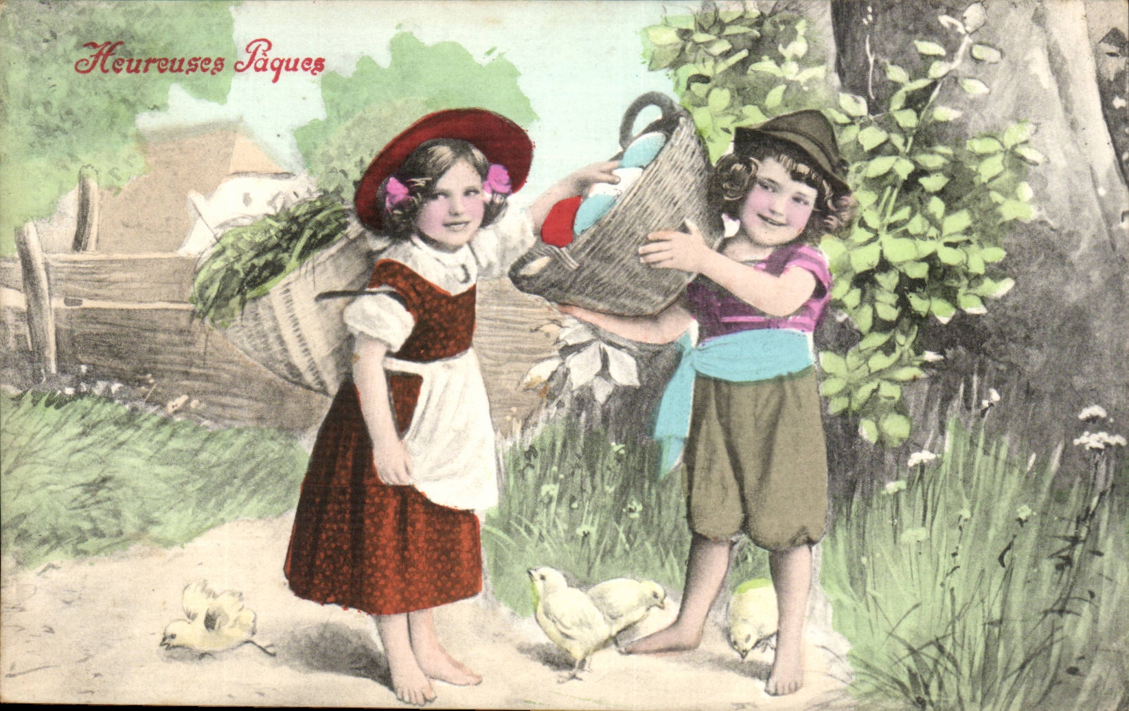 CPA Fantaisie Heureuses Paques (enfants)