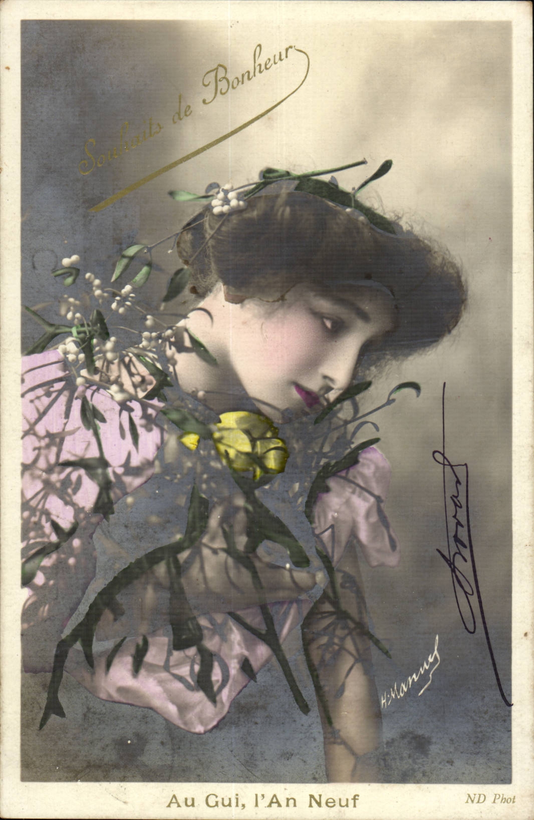 CPA Fantaisie Femme Au gui l'an neuf