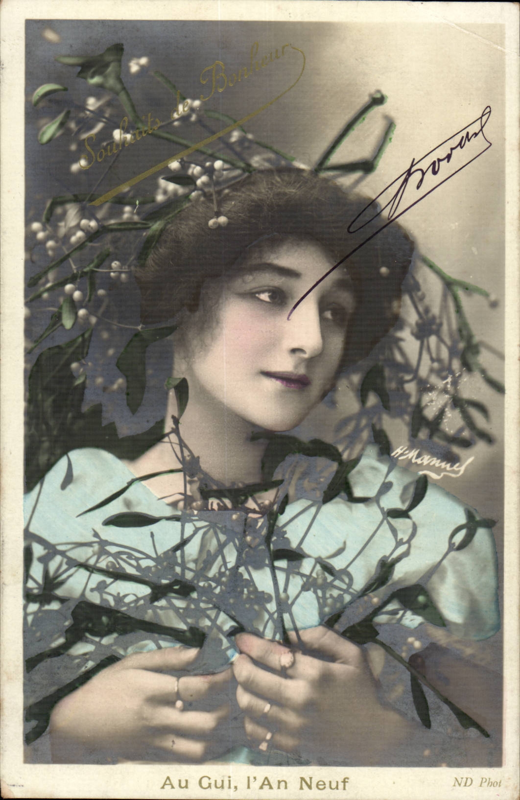 CPA Fantaisie Femme Au gui l'an neuf