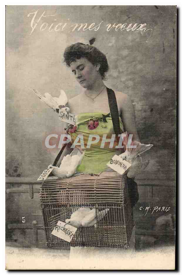 Frau mit einer Taubentraube — Wünsche für Gesundheit, Glück, Reichtum — C.M. PARIS n°5