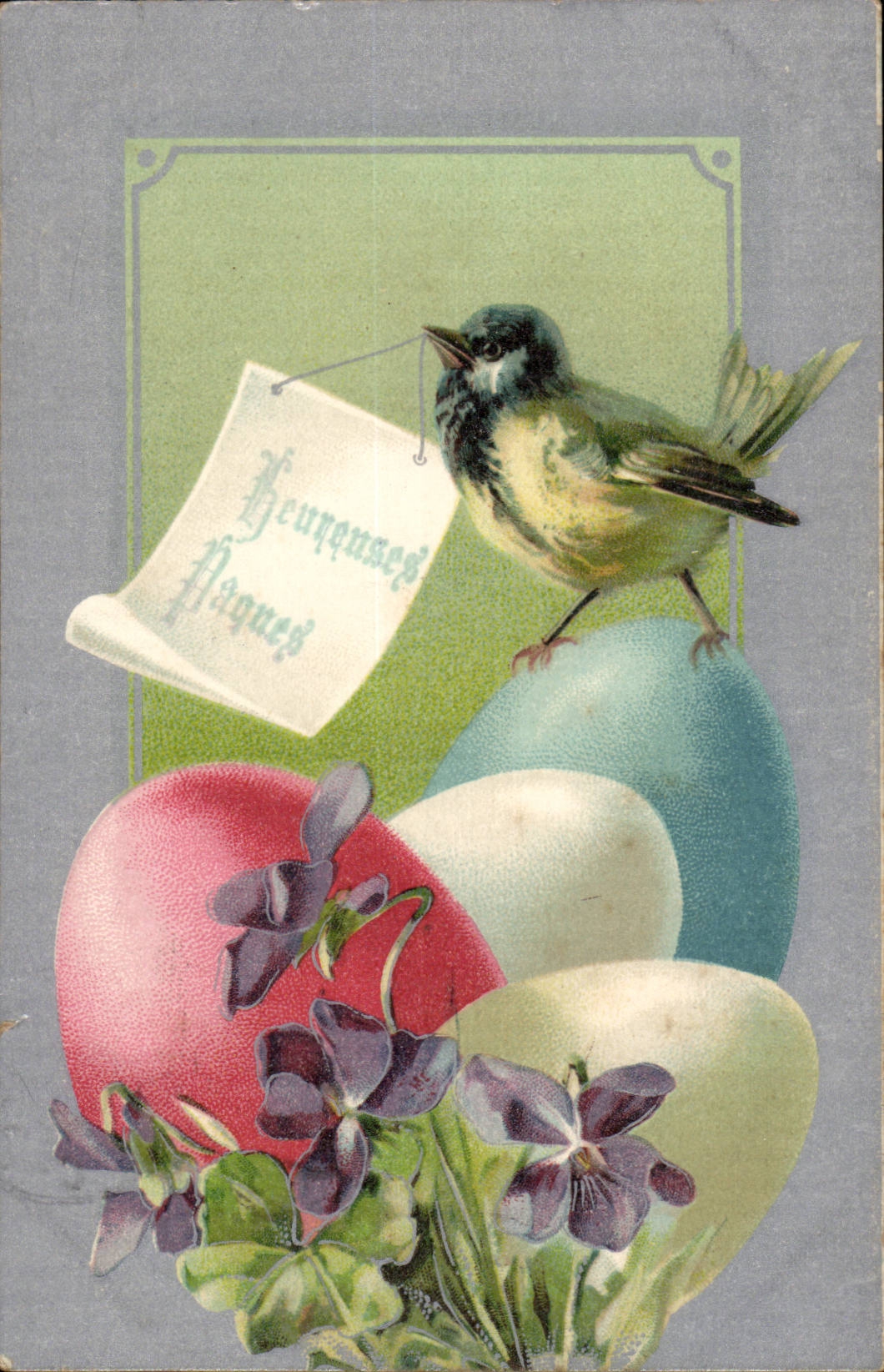 CPA Fantaisie Oiseau et oeufs Heureuses Paques