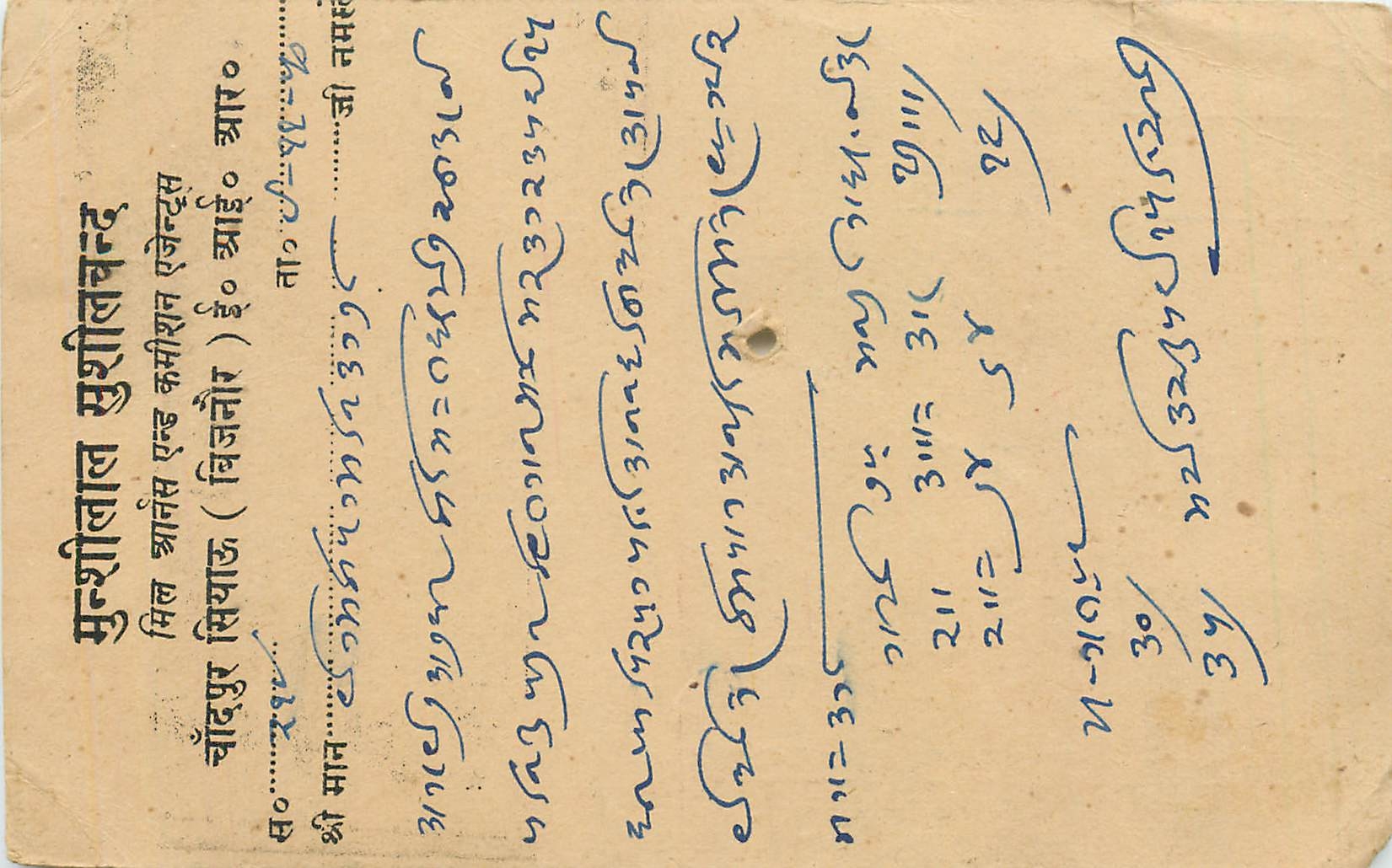 Munshi Lal Suri Lal — Chandi Pur (Bijnor) — Postcard