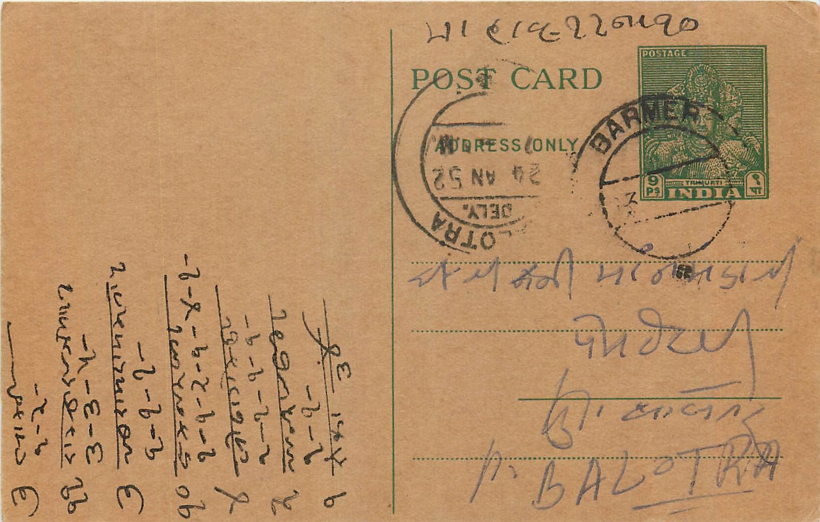 Inde India  Entier Postal Stationary 