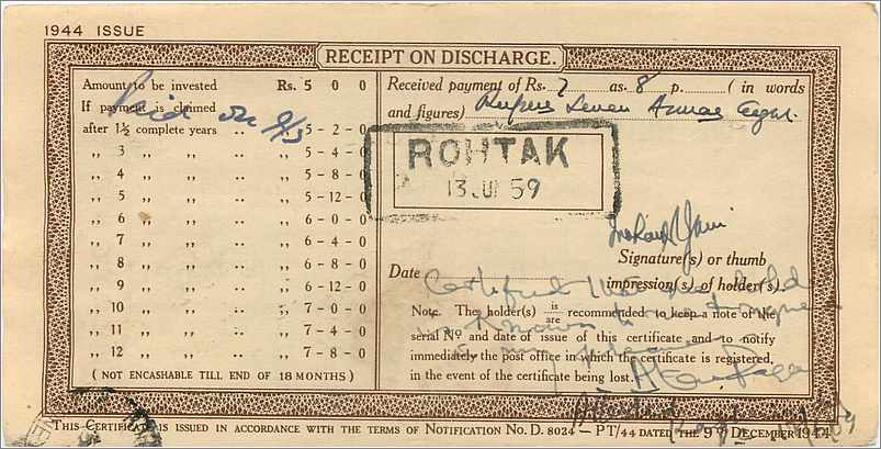 Inde India  National Savings Certificate Jind State — Rückseite