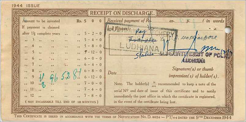Inde India  National Savings Certificate Jind State — Rückseite