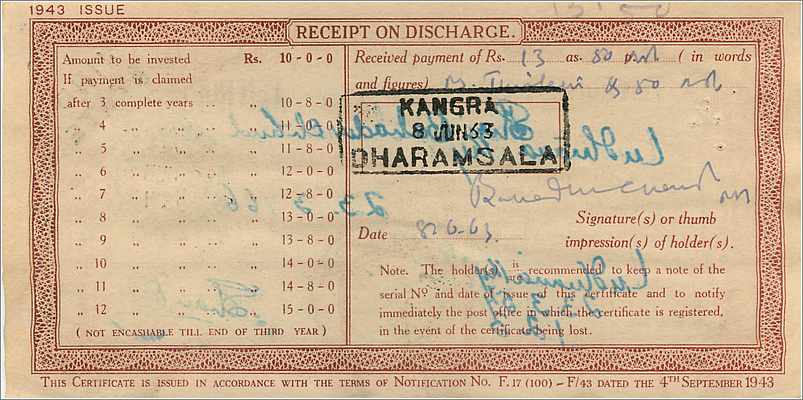 Inde India  National Savings Certificate Jind State — Rückseite