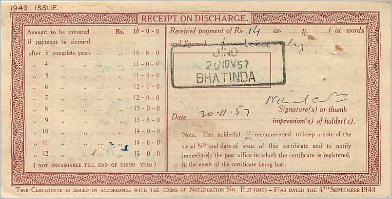 Inde India  National Savings Certificate Jind State — Rückseite