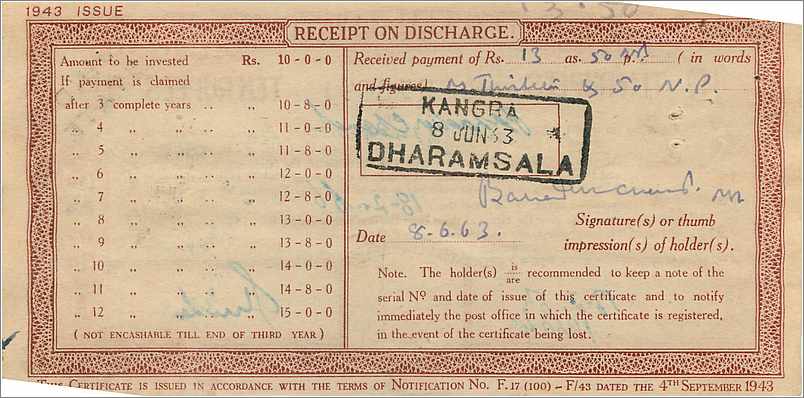 Inde India  National Savings Certificate Jind State — Rückseite