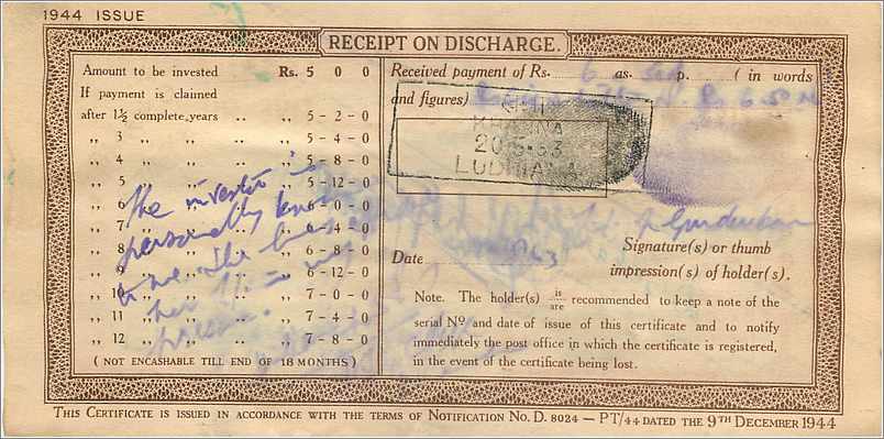 Inde India  National Savings Certificate Chamba State — Rückseite