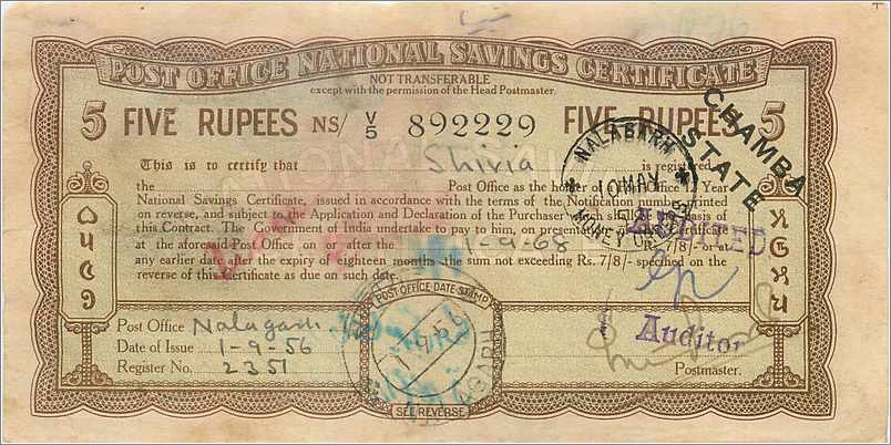 Inde India  National Savings Certificate Chamba State