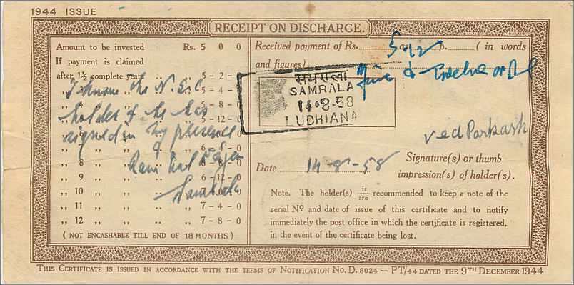 Inde India  National Savings Certificate Chamba State — Rückseite