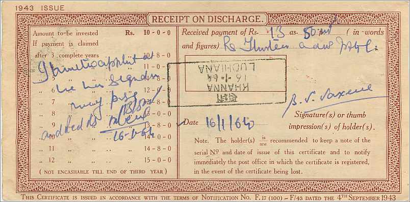 Inde India  National Savings Certificate Chamba State — Rückseite