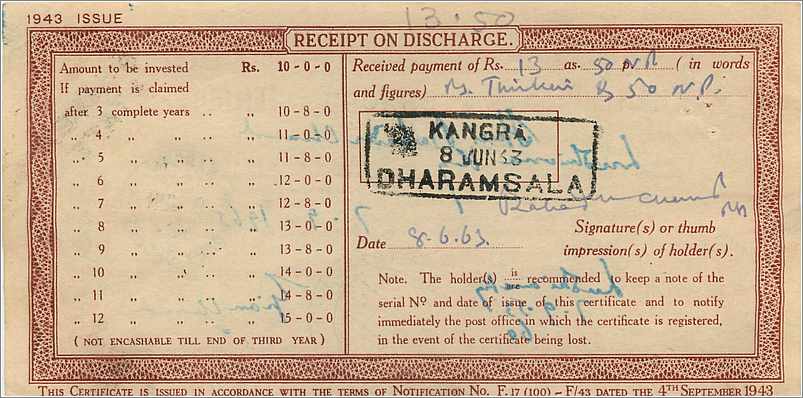 Inde India  National Savings Certificate Chamba State — Rückseite