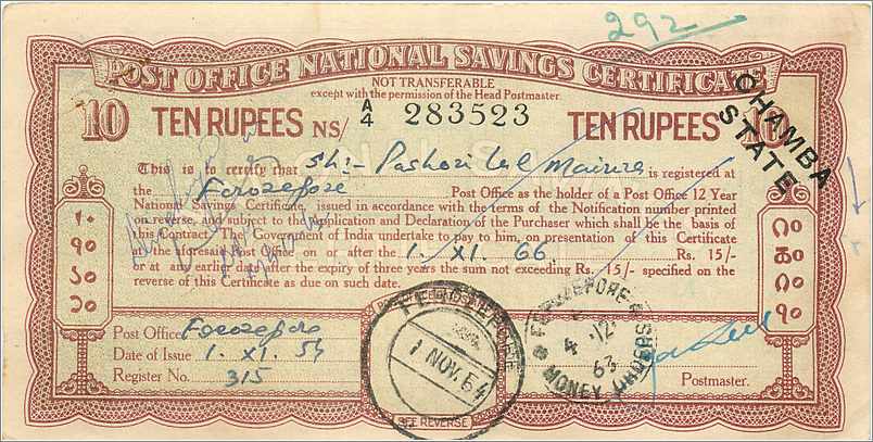Inde India  National Savings Certificate Chamba State