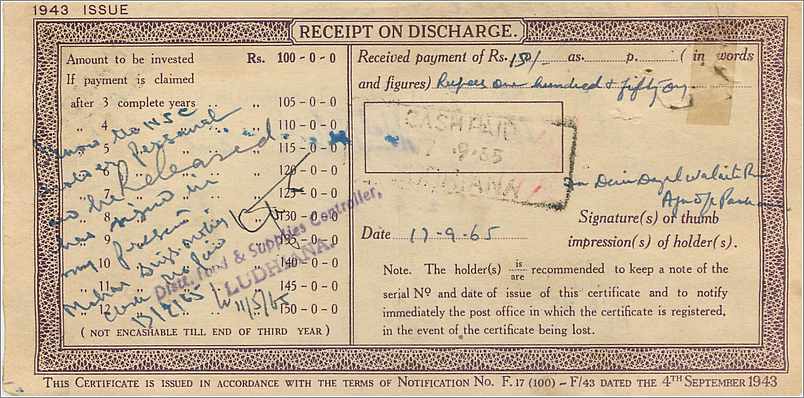Inde India  National Savings Certificate Chamba State — Back