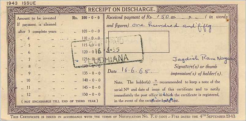 Inde India  National Savings Certificate Chamba State — Rückseite