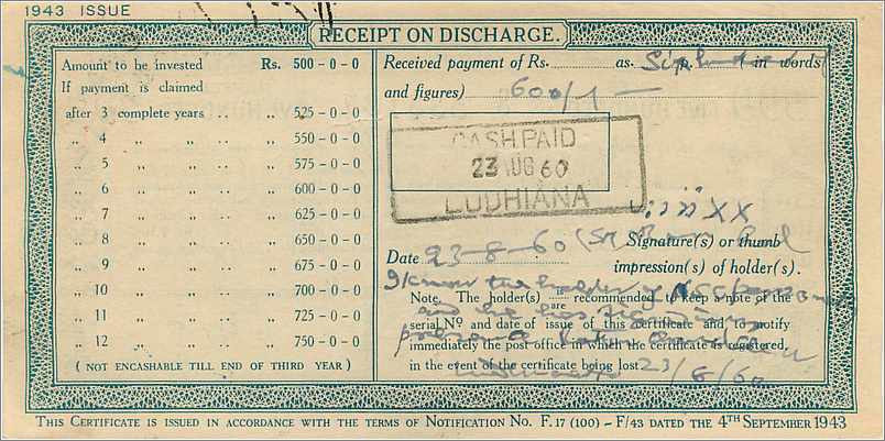 Inde India  National Savings Certificate Chamba State — Rückseite
