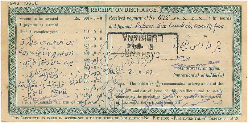 Inde India  National Savings Certificate Chamba State — Back