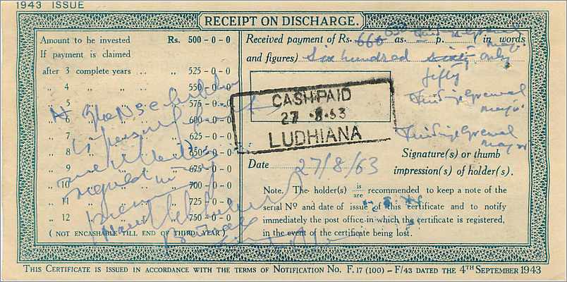 Inde India  National Savings Certificate Chamba State — Rückseite