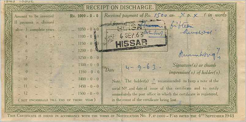 Inde India  National Savings Certificate Chamba State — Rückseite