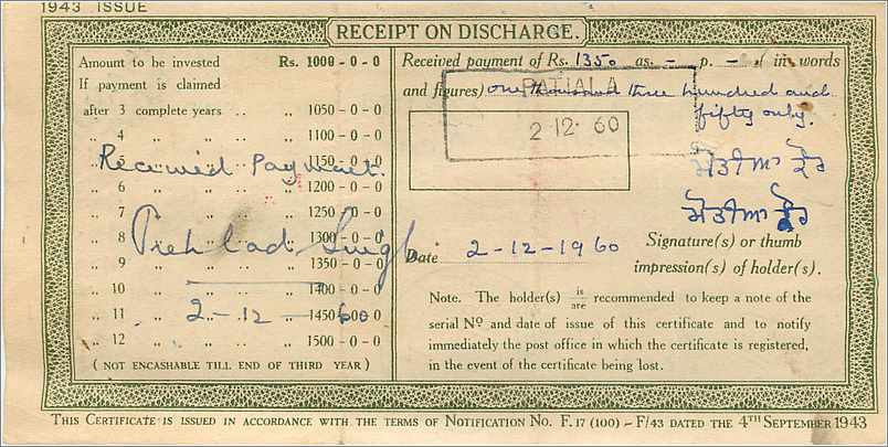 Inde India  National Savings Certificate Chamba State — Rückseite