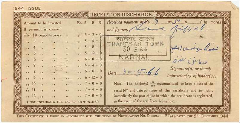 Inde India  National Savings Certificate Nabha State — Rückseite