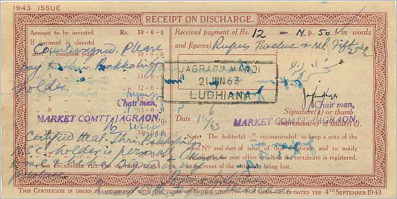 Inde India  National Savings Certificate Nabha State — Rückseite