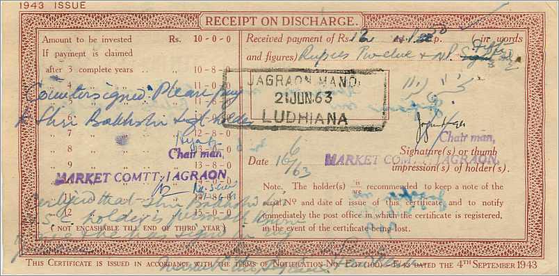 Inde India  National Savings Certificate Nabha State — Rückseite