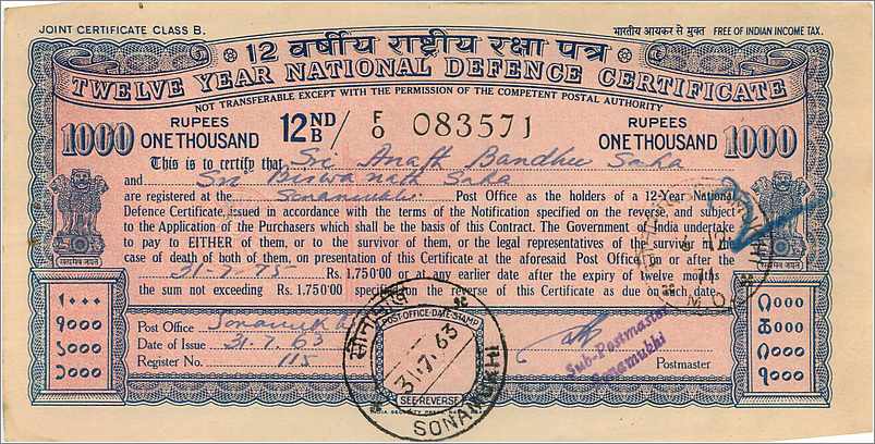 Inde India  National Savings Certificate Chamba State — Verso